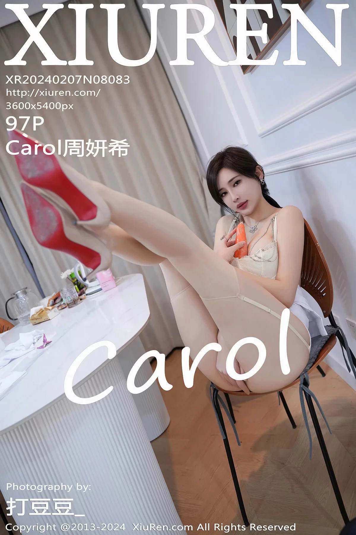 XiuRen第8083期_女神Carol周妍希性感白色上衣配肉丝吊袜秀丰满身材诱惑写真96P