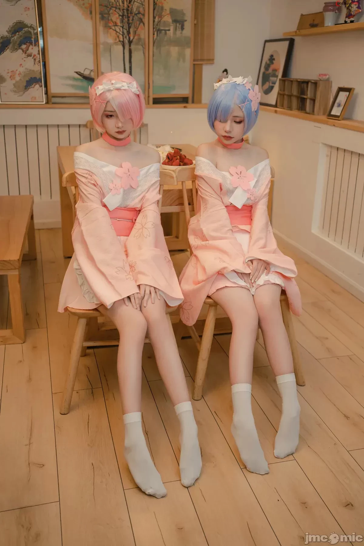 Nekokoyoshi [爆机少女喵小吉] and 金鱼Kinngyo cosplay Rem and Ram – ReZero – Part 2 [100P]