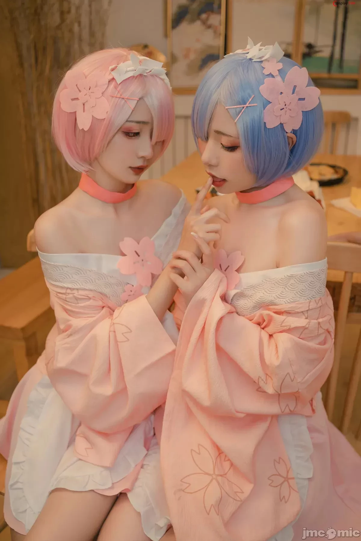 Nekokoyoshi [爆机少女喵小吉] and 金鱼Kinngyo cosplay Rem and Ram – ReZero – Part 2 [100P]