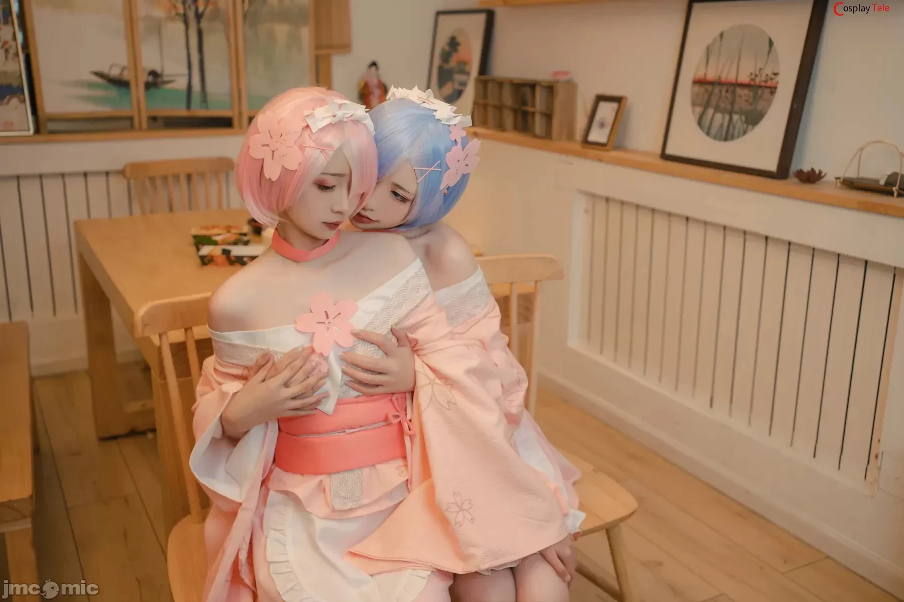 Nekokoyoshi [爆机少女喵小吉] and 金鱼Kinngyo cosplay Rem and Ram – ReZero – Part 2 [100P]