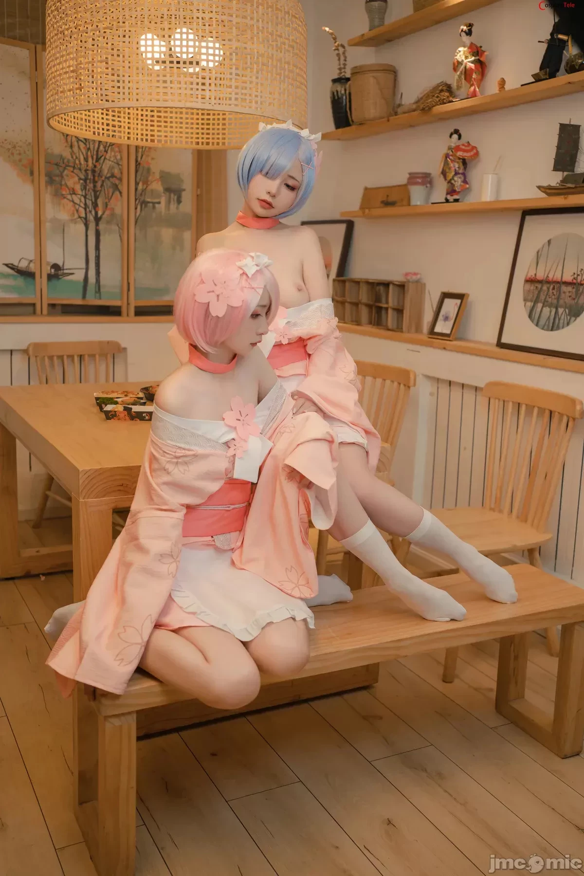 Nekokoyoshi [爆机少女喵小吉] and 金鱼Kinngyo cosplay Rem and Ram – ReZero – Part 2 [100P]