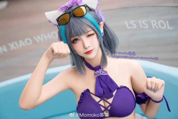 碧藍航線柴郡泳裝cos 甜蜜的海灘約會吧！ Momoko葵葵 [9P]