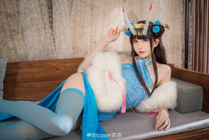 碧藍航線能代·貅 藍色旗袍cos 冬雪沁香 coser衣衣 [12P]