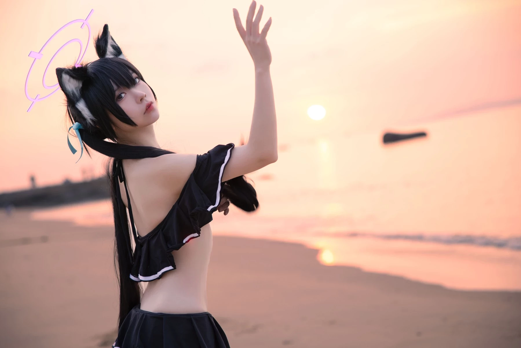 Cosplay G44不會受傷 碧藍檔案 黑見芹香 海邊泳裝