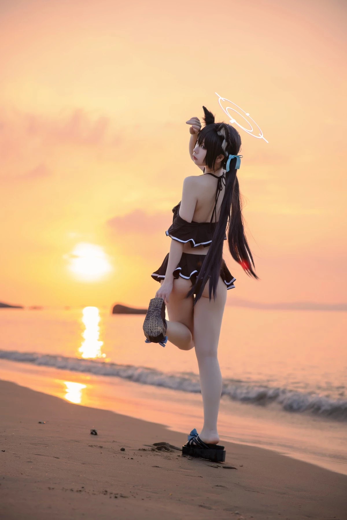 Cosplay G44不會受傷 碧藍檔案 黑見芹香 海邊泳裝